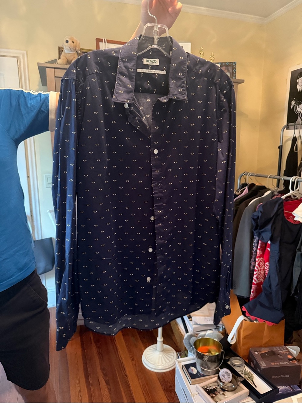Kenzo Men’s Dark Navy Eye-Pattern Button-Down Shirt